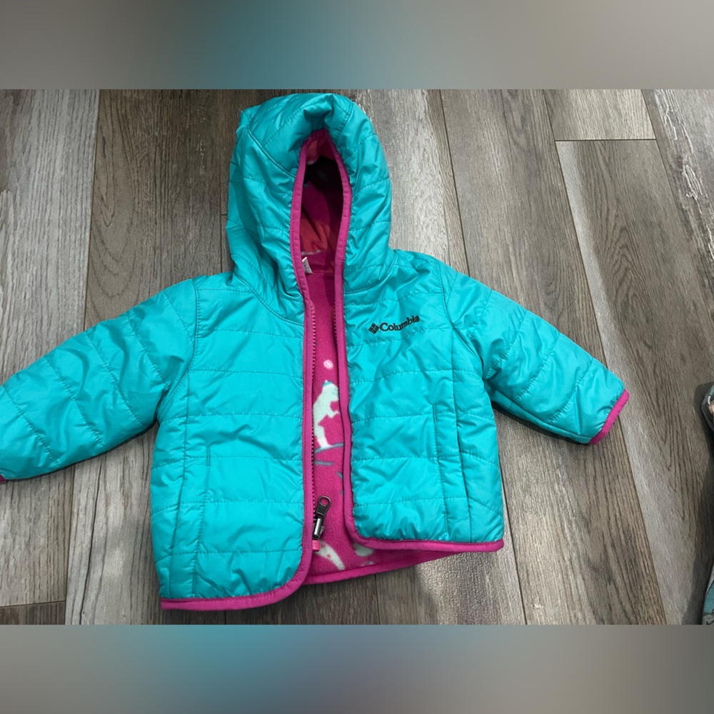 Columbia Teal and Pink baby reservable  Jacket